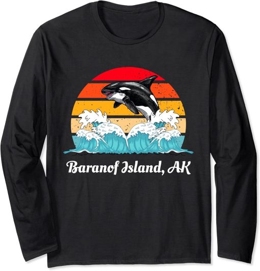 Vintage Baranof Island AK Distressed Orca Killer Whale Art Long Sleeve T-Shirt